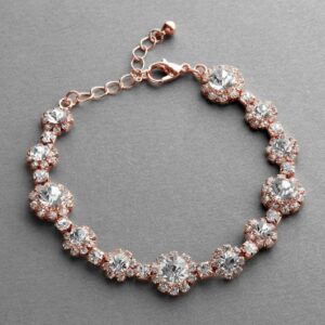 Rose Gold Rhinestone Bracelet with Round Crystals, Adjustable 6 ¾” to 8 ¼”